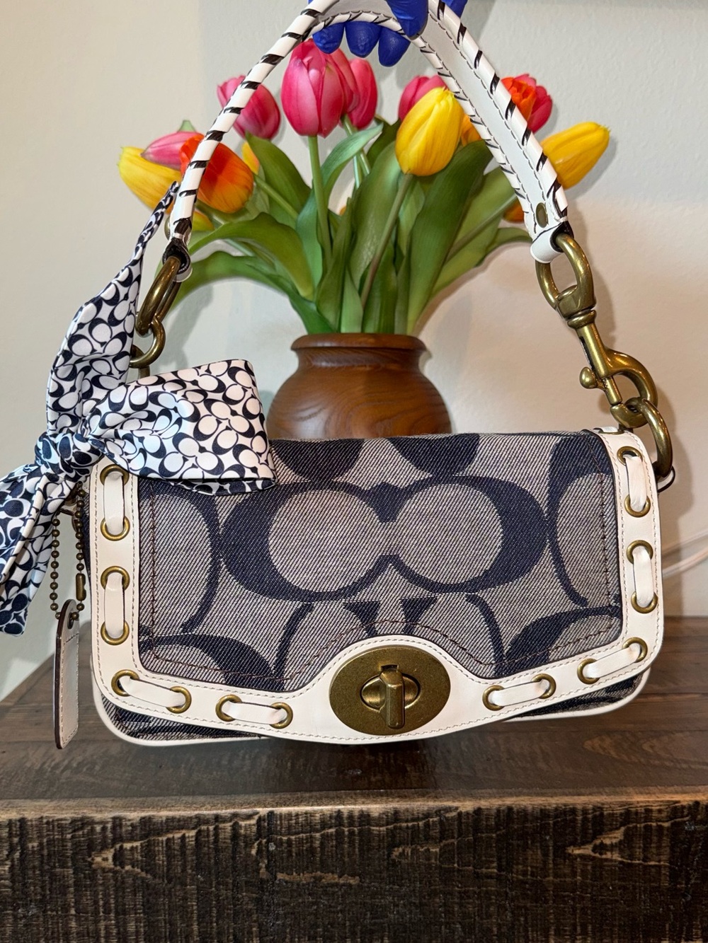 💙NEW VINTAGE COACH DENIM MINI CARLY LEGACY SHOULDER BAG Y2K 65TH ANNIVERSARY!💙